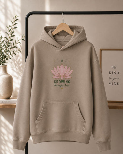 Growing Through Chaos Hoodie, Lotus Flower Hoodie, Spiritual Hoodie. AS Colour Relax Faded Hood, Wellness Hoodie, Minimalist Hoodie
