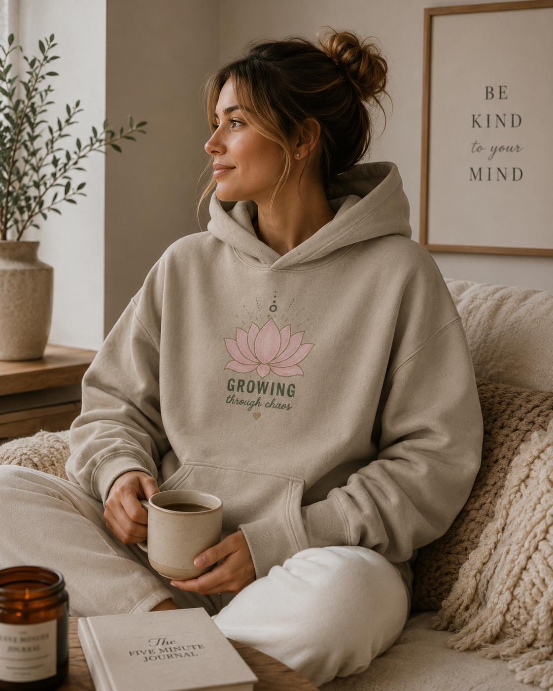 Growing Through Chaos Hoodie, Lotus Flower Hoodie, Spiritual Hoodie. AS Colour Relax Faded Hood, Wellness Hoodie, Minimalist Hoodie