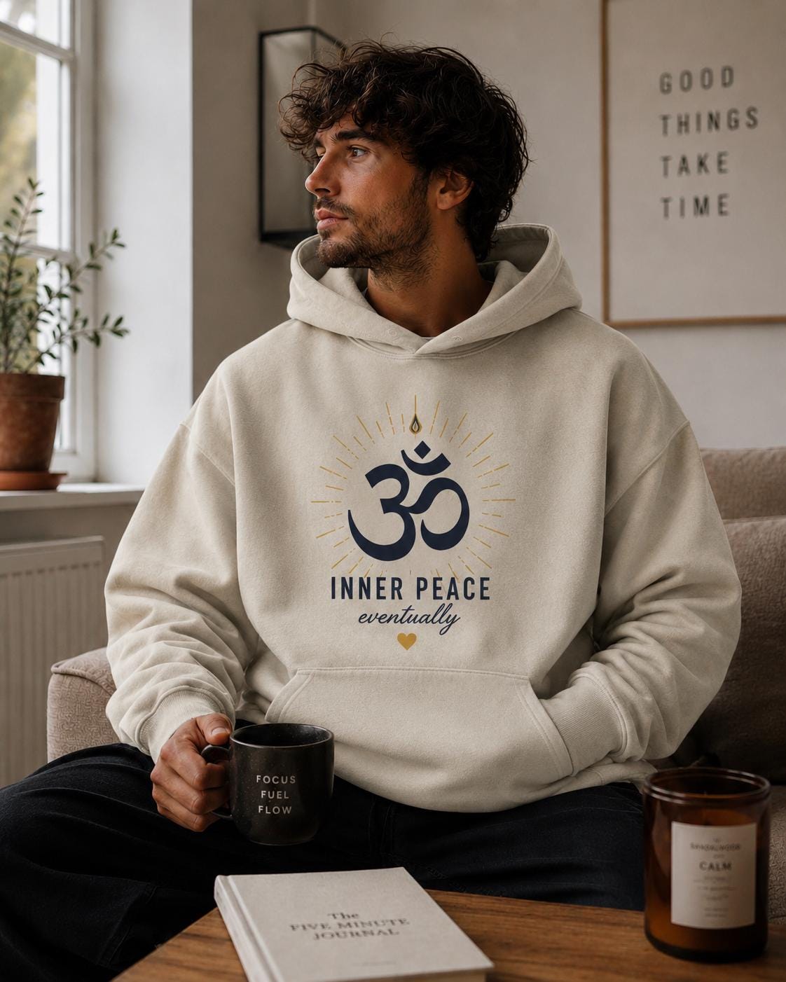 Inner Peace Eventually Hoodie, Spiritual Hoodie, Meditation Hoodie, AS Colour Relax Faded Hood, Wellness Hoodie, Minimalist Hoodie