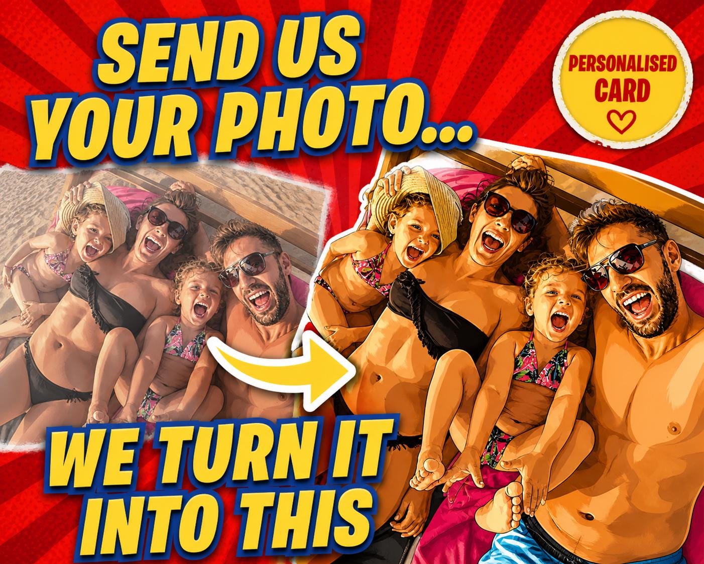 Personalised Photo Card * Custom Illustrated Greeting Card * Funny Birthday Card * Turn Your Photo Into Cartoon * Unique Gift Card