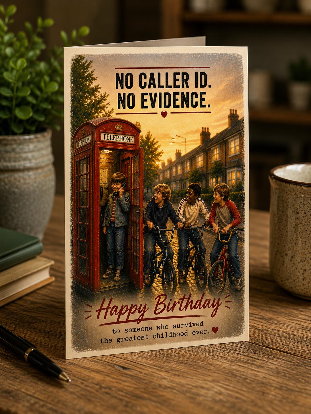 No Caller ID No Evidence Card * Funny Gen X Birthday Card * 80s Childhood Nostalgia * Retro BMX Phone Box Card * Happy Birthday Card