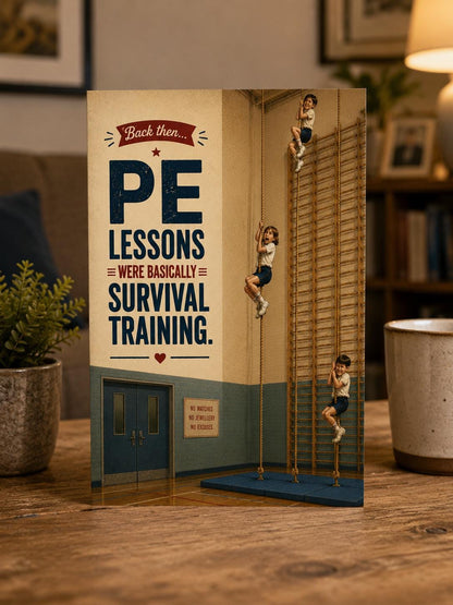 Funny Gen X Birthday Card * PE Lessons Were Basically Survival Training * Retro School Nostalgia Card * 80s Childhood Memory Card