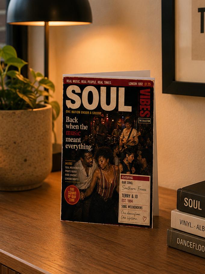 Personalised Soul Music Card, for any occasion, Our Song Jazz Funk Card, Retro Music Birthday Card