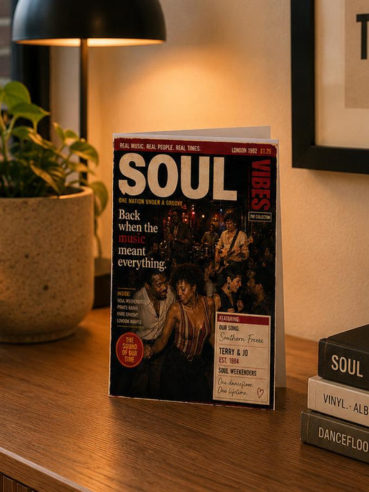 Personalised Soul Music Card, for any occasion, Our Song Jazz Funk Card, Retro Music Birthday Card