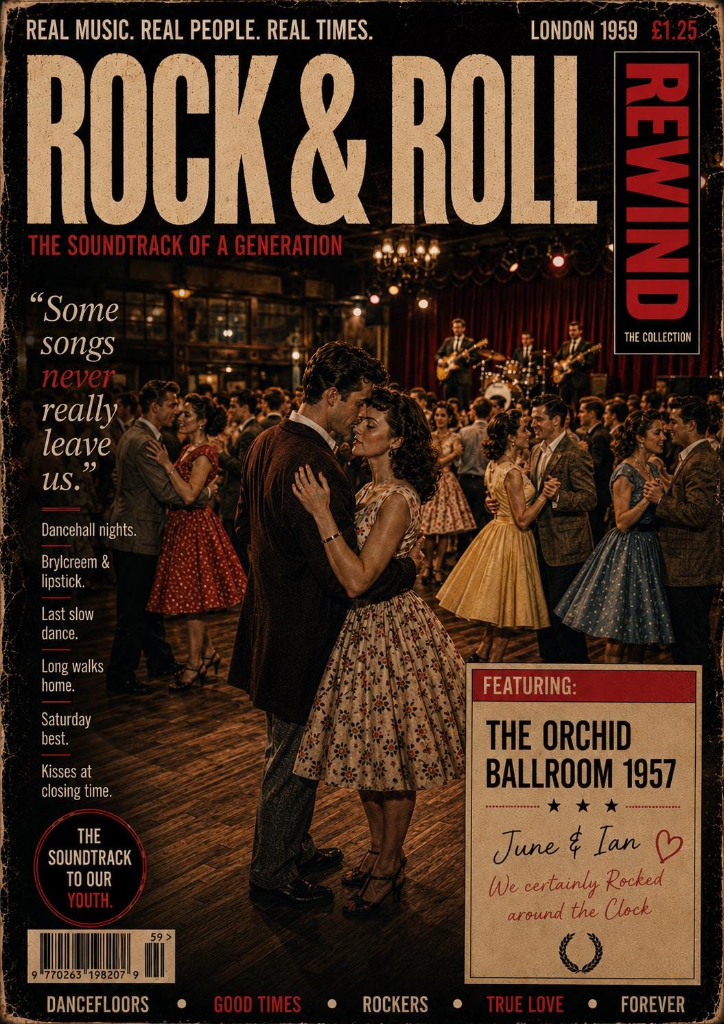 Personalised Rock & Roll Card, 50s Dancehall Anniversary Card, Retro Music Lovers Gift, Our Song Card