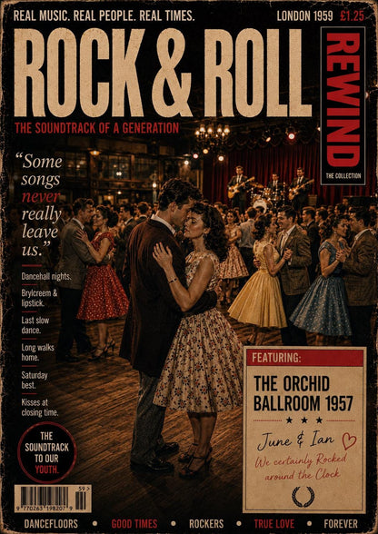 Personalised Rock & Roll Card, 50s Dancehall Anniversary Card, Retro Music Lovers Gift, Our Song Card