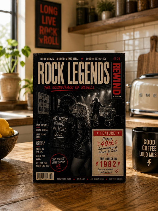 Personalised Rock Legends Card, Rock Music Anniversary Card, Retro Gig Lovers Gift, Our Song Card