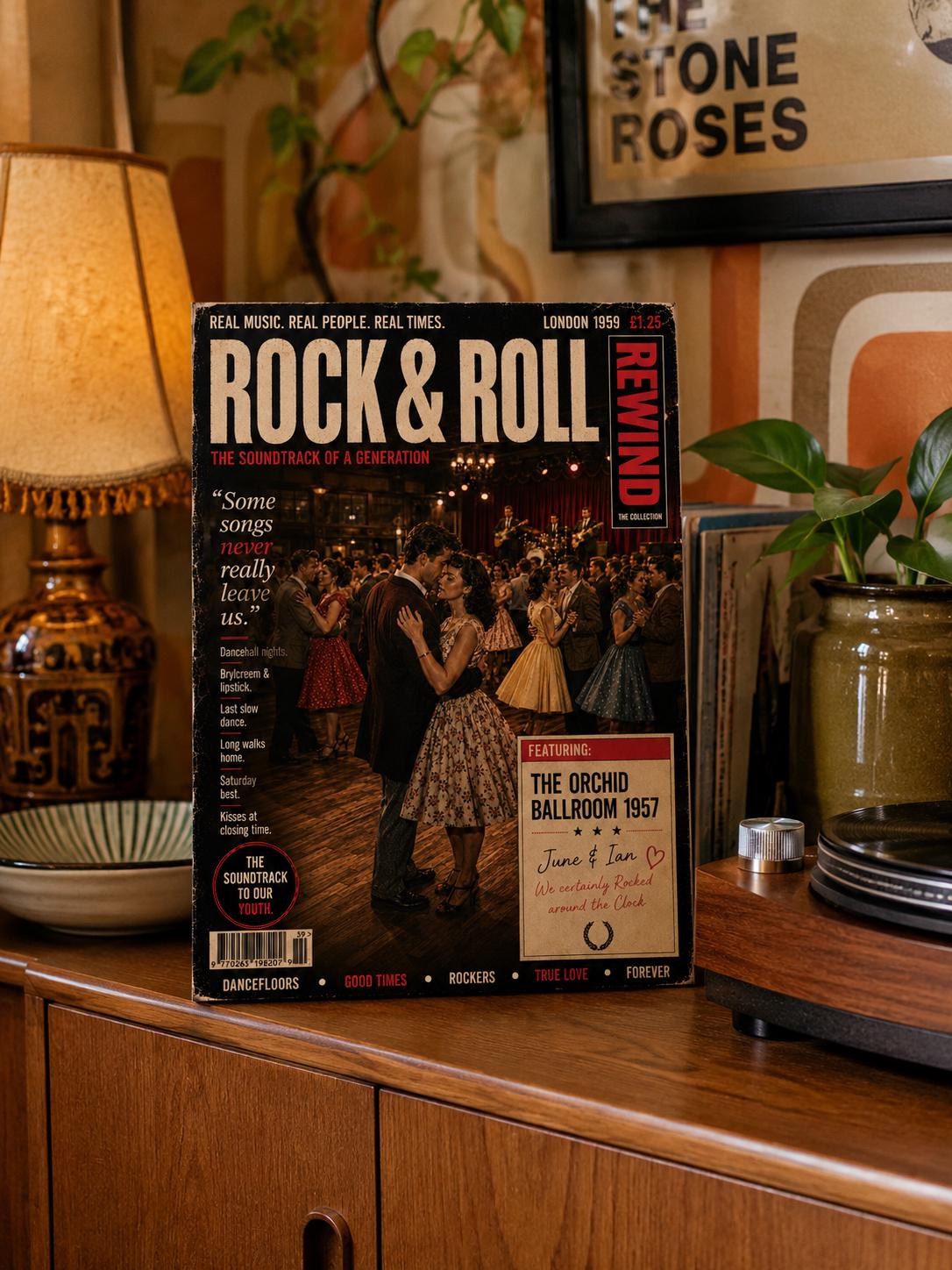 Personalised Rock & Roll Card, 50s Dancehall Anniversary Card, Retro Music Lovers Gift, Our Song Card
