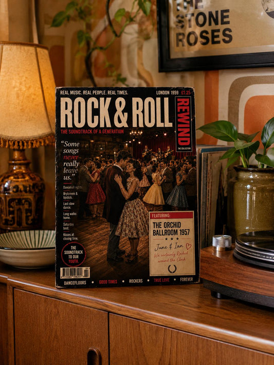 Personalised Rock & Roll Card, 50s Dancehall Anniversary Card, Retro Music Lovers Gift, Our Song Card
