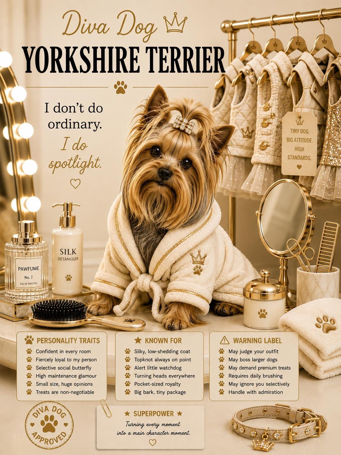 Personalised Diva Dog Card, Chihuahua, French Bulldog, Shih Tzu, Yorkie, Pomeranian, Dog Mum Birthday Card