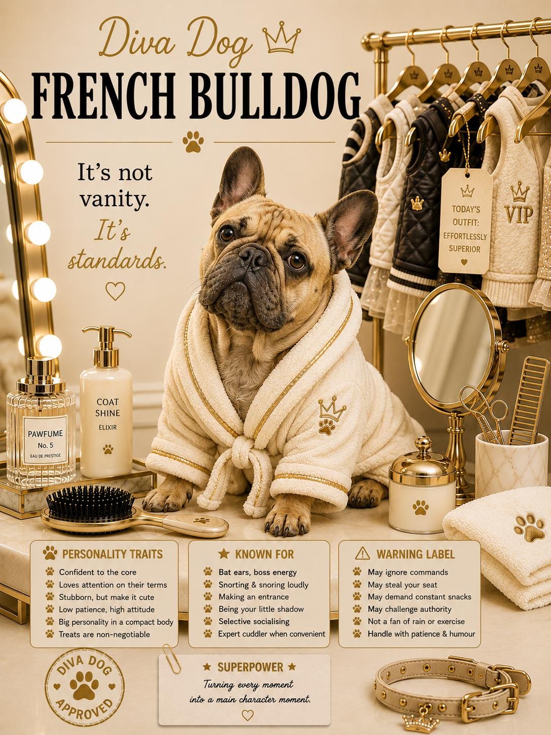 Personalised Diva Dog Card, Chihuahua, French Bulldog, Shih Tzu, Yorkie, Pomeranian, Dog Mum Birthday Card