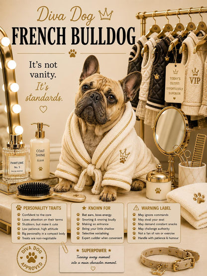 Personalised Diva Dog Card, Chihuahua, French Bulldog, Shih Tzu, Yorkie, Pomeranian, Dog Mum Birthday Card