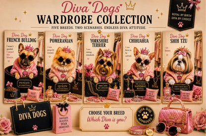 Personalised Diva Dog Card, Chihuahua, French Bulldog, Shih Tzu, Yorkie, Pomeranian, Dog Mum Birthday Card