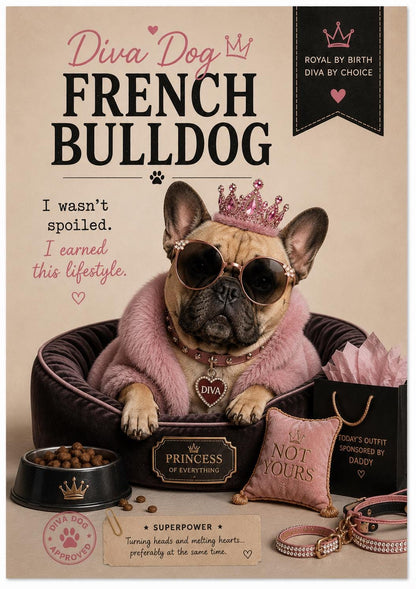 Personalised Diva Dog Card, Chihuahua, French Bulldog, Shih Tzu, Yorkie, Pomeranian, Dog Mum Birthday Card
