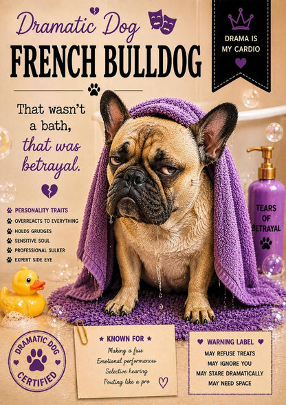 Personalised Dramatic Dog Card, Dog Lover Greeting Card, French Bulldog, Beagle, Dachshund, Cocker Spaniel, Husky, Funny Pet Card