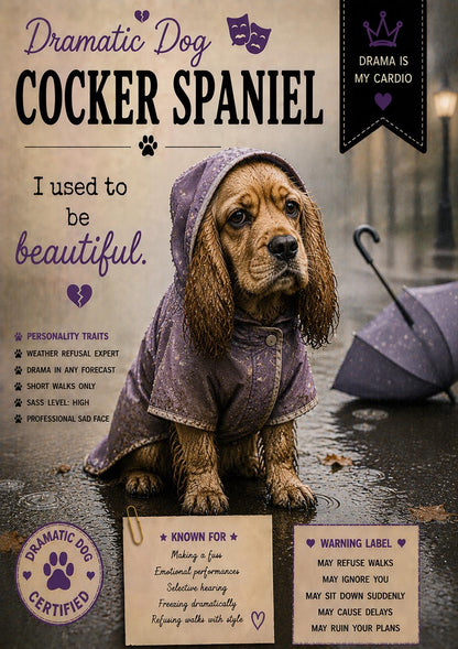 Personalised Dramatic Dog Card, Dog Lover Greeting Card, French Bulldog, Beagle, Dachshund, Cocker Spaniel, Husky, Funny Pet Card