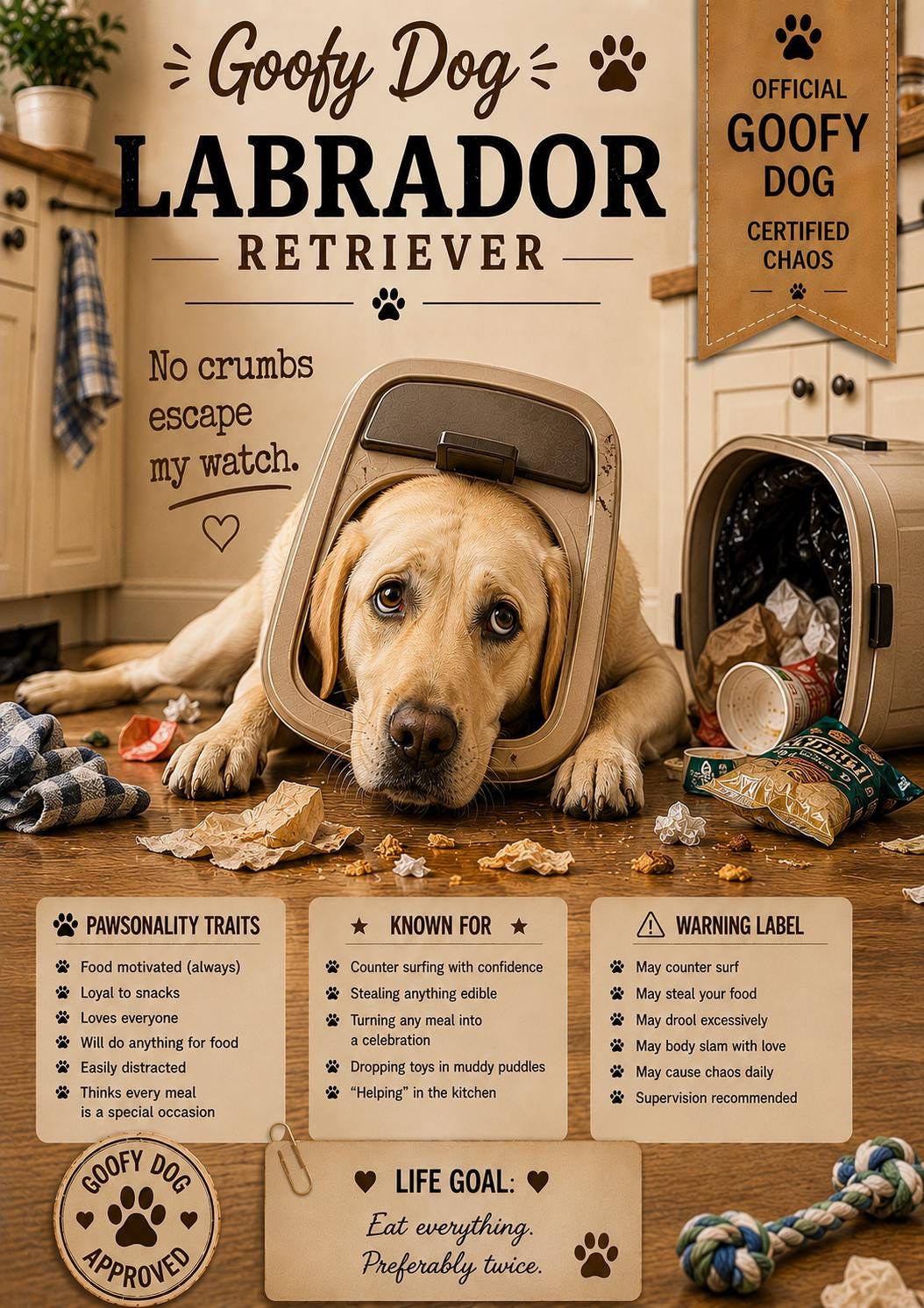 Personalised Goofy Dog Card, Snack-Time Collection, Chaos Dog Gift, Boxer, Golden Retriever, Labrador, English Bulldog, Spaniel