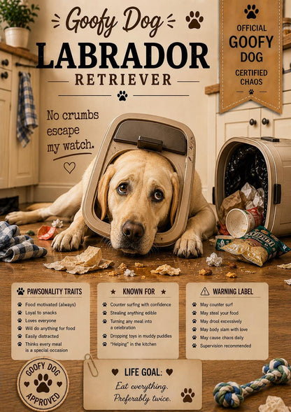 Personalised Goofy Dog Card, Snack-Time Collection, Chaos Dog Gift, Boxer, Golden Retriever, Labrador, English Bulldog, Spaniel