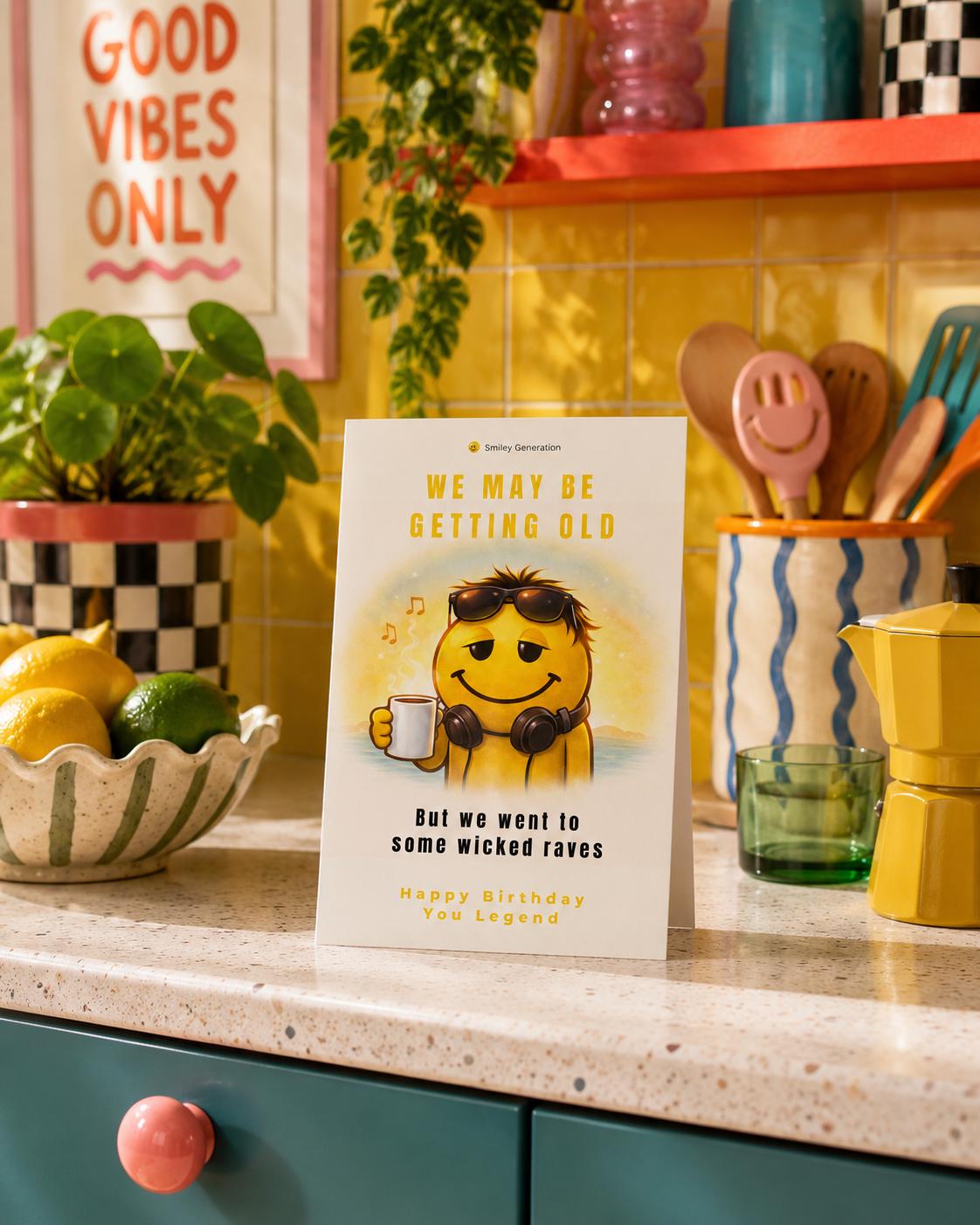 Gen X Birthday Card: Rave Nostalgia, Smiley Face Legend (A5)