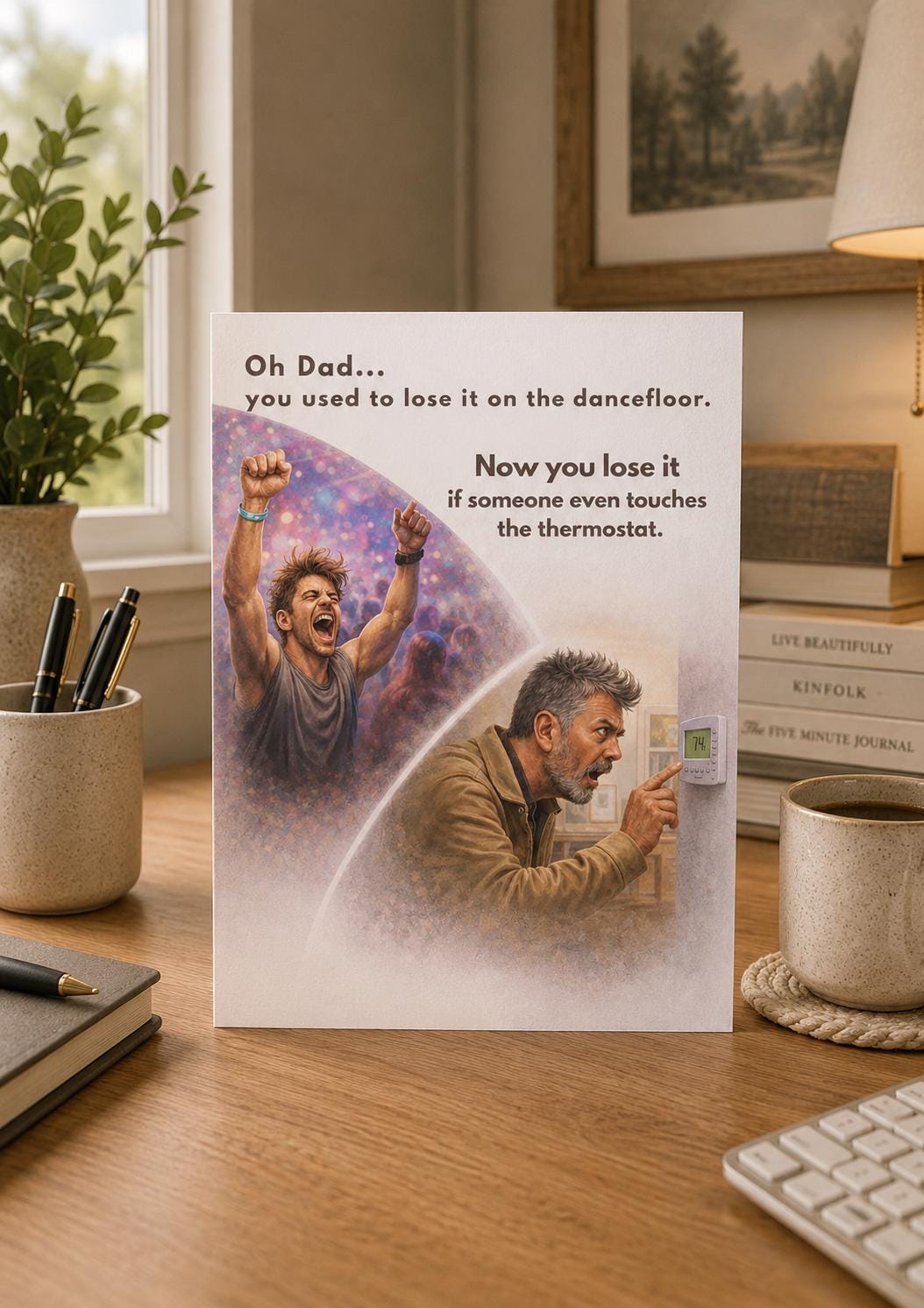 Funny Dad Card: Then & Now Thermostat Joke, Gen X Humour Birthday Card
