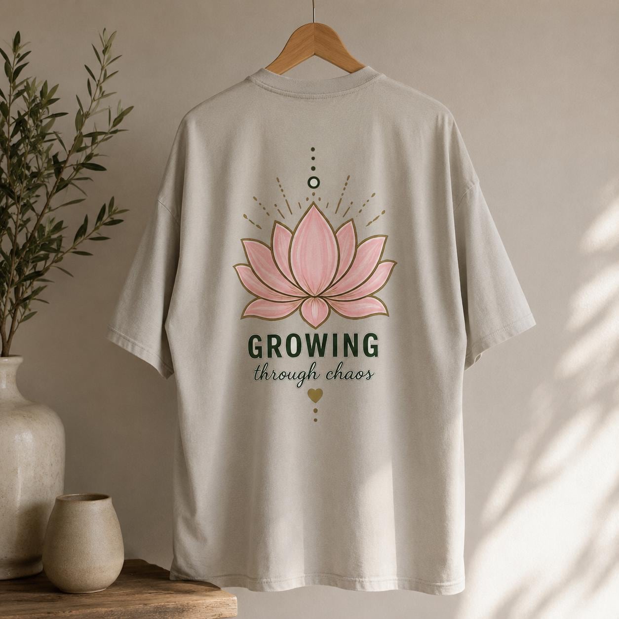 Growing Through Chaos Oversized T-Shirt, Lotus Flower Graphic Tee, Calm Collection, Premium Unisex Tee