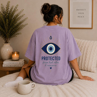 Protected From Bad Vibes & Nonsense, Oversized Graphic T-Shirt, Premium Unisex Calm Collection Tee Studio Gen UK