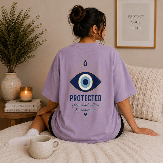 Protected From Bad Vibes & Nonsense, Oversized Graphic T-Shirt, Premium Unisex Calm Collection Tee Studio Gen UK