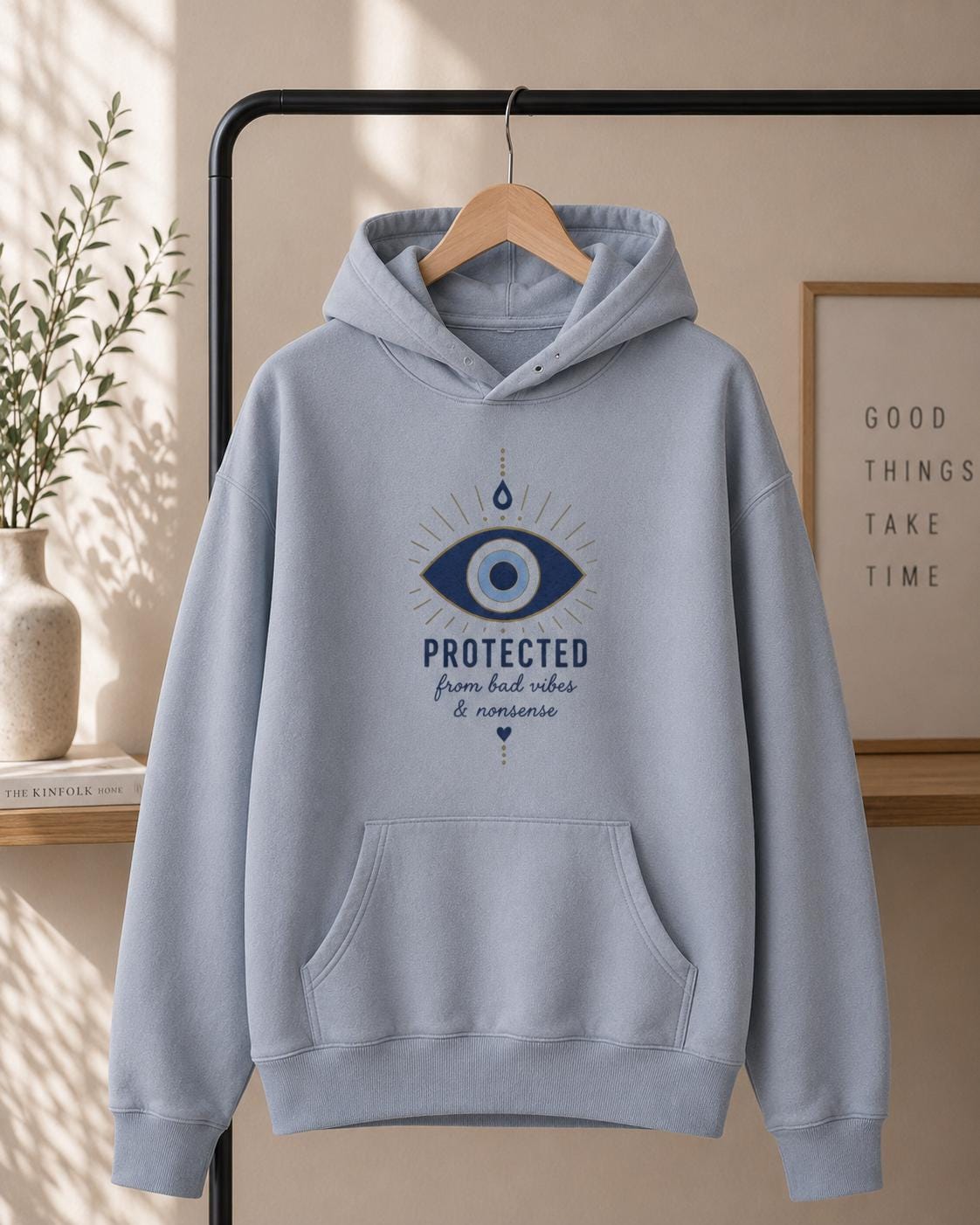 Protected From Bad Vibes Hoodie, Evil Eye Hoodie, Spiritual Hoodie, AS Colour Relax Faded Hood, Wellness Hoodie, Minimalist Hoodie