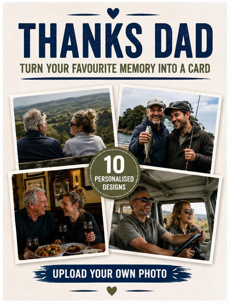 Thanks Dad Collection | Personalised Dad Card | Upload Your Photo | Fishing, Football, Golf, Rugby & Pub Designs
