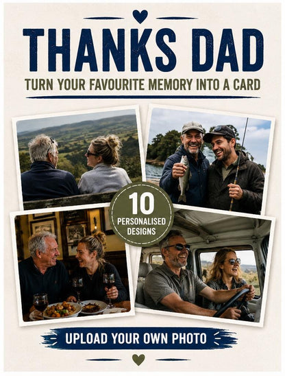 Thanks Dad Collection | Personalised Dad Card | Upload Your Photo | Fishing, Football, Golf, Rugby & Pub Designs