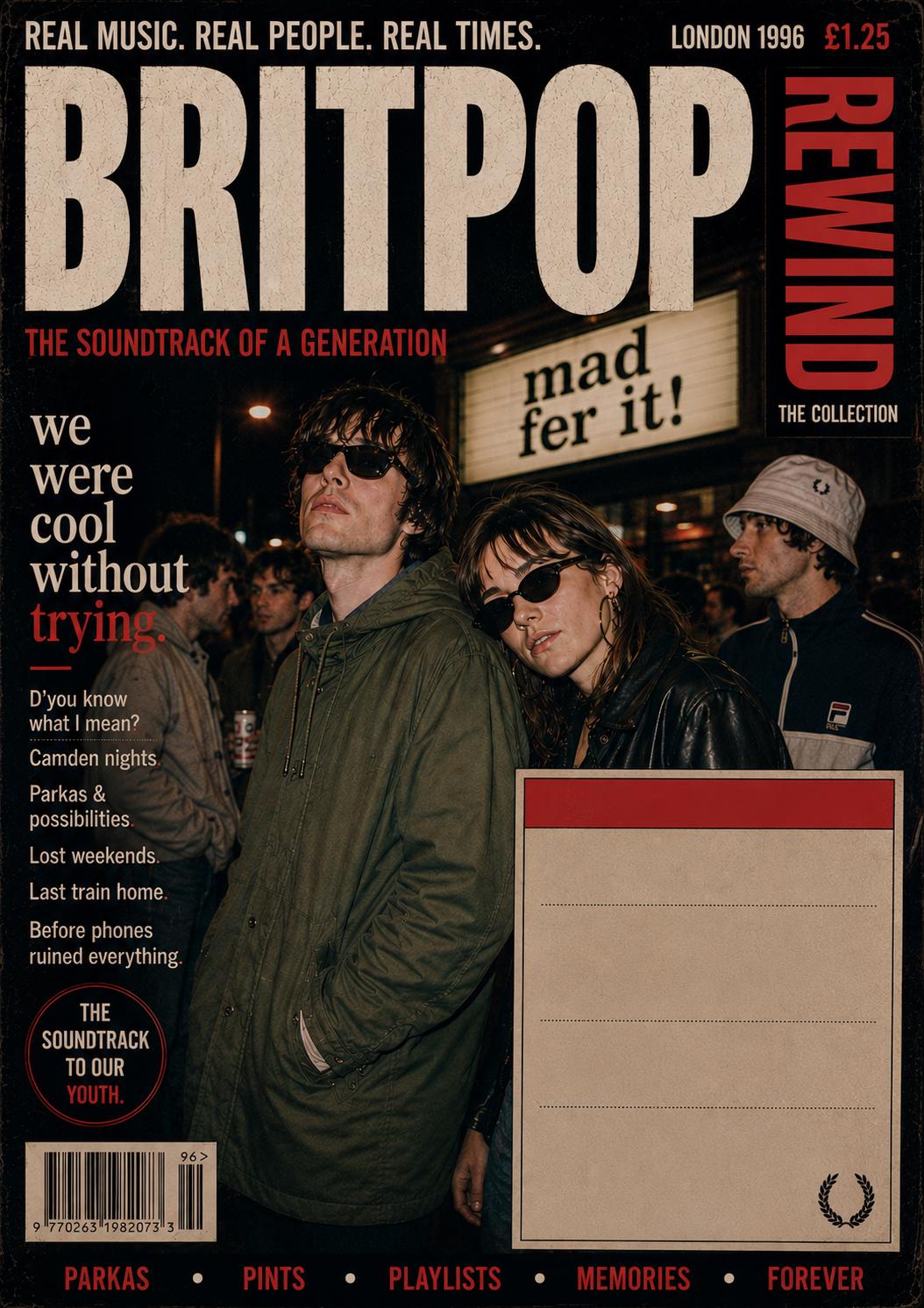 Britpop Personalised Card, Indie Music Anniversary Card, 90s Music Lovers Gift