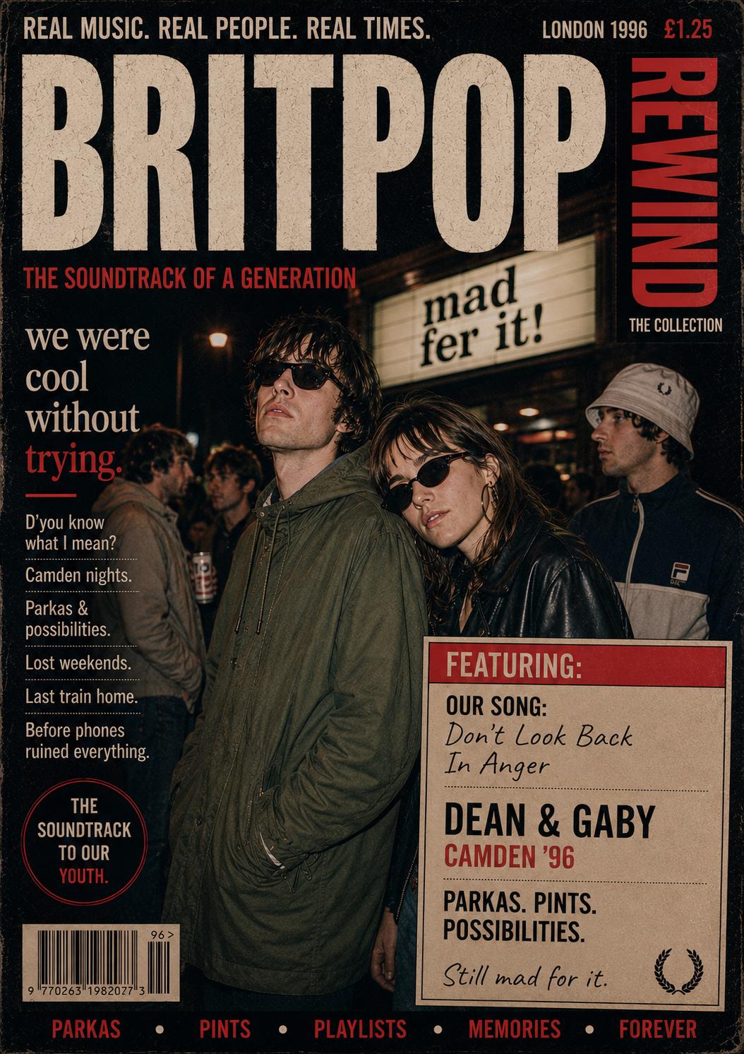 Britpop Personalised Card, Indie Music Anniversary Card, 90s Music Lovers Gift