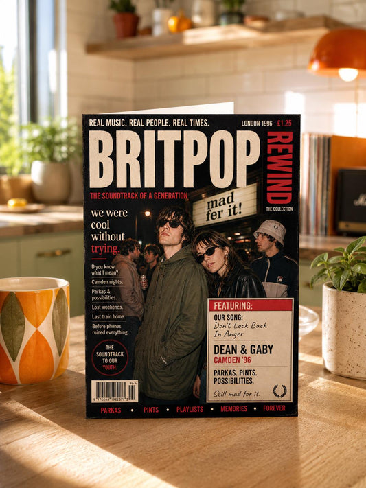 Britpop Personalised Card, Indie Music Anniversary Card, 90s Music Lovers Gift