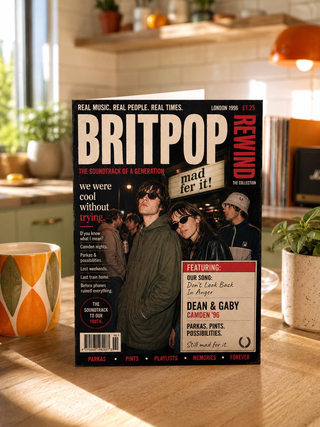 Britpop Personalised Card, Indie Music Anniversary Card, 90s Music Lovers Gift
