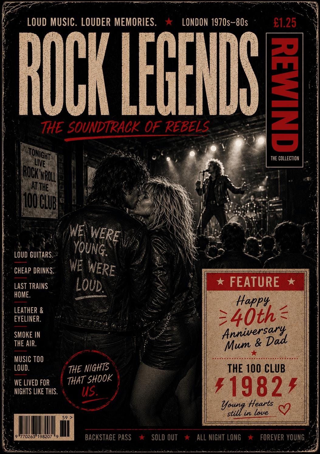 Personalised Rock Legends Card, Rock Music Anniversary Card, Retro Gig Lovers Gift, Our Song Card