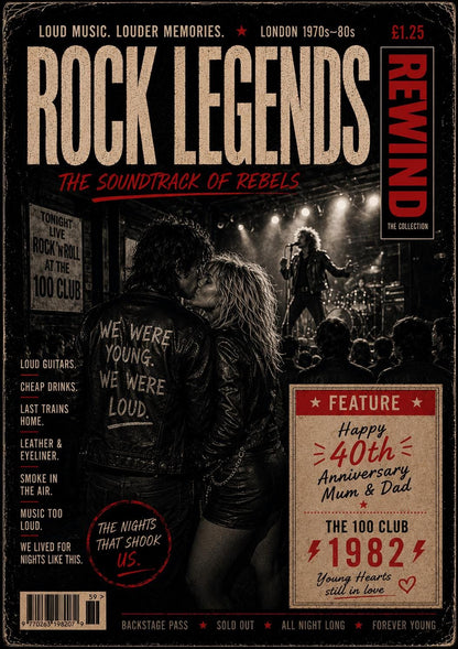 Personalised Rock Legends Card, Rock Music Anniversary Card, Retro Gig Lovers Gift, Our Song Card