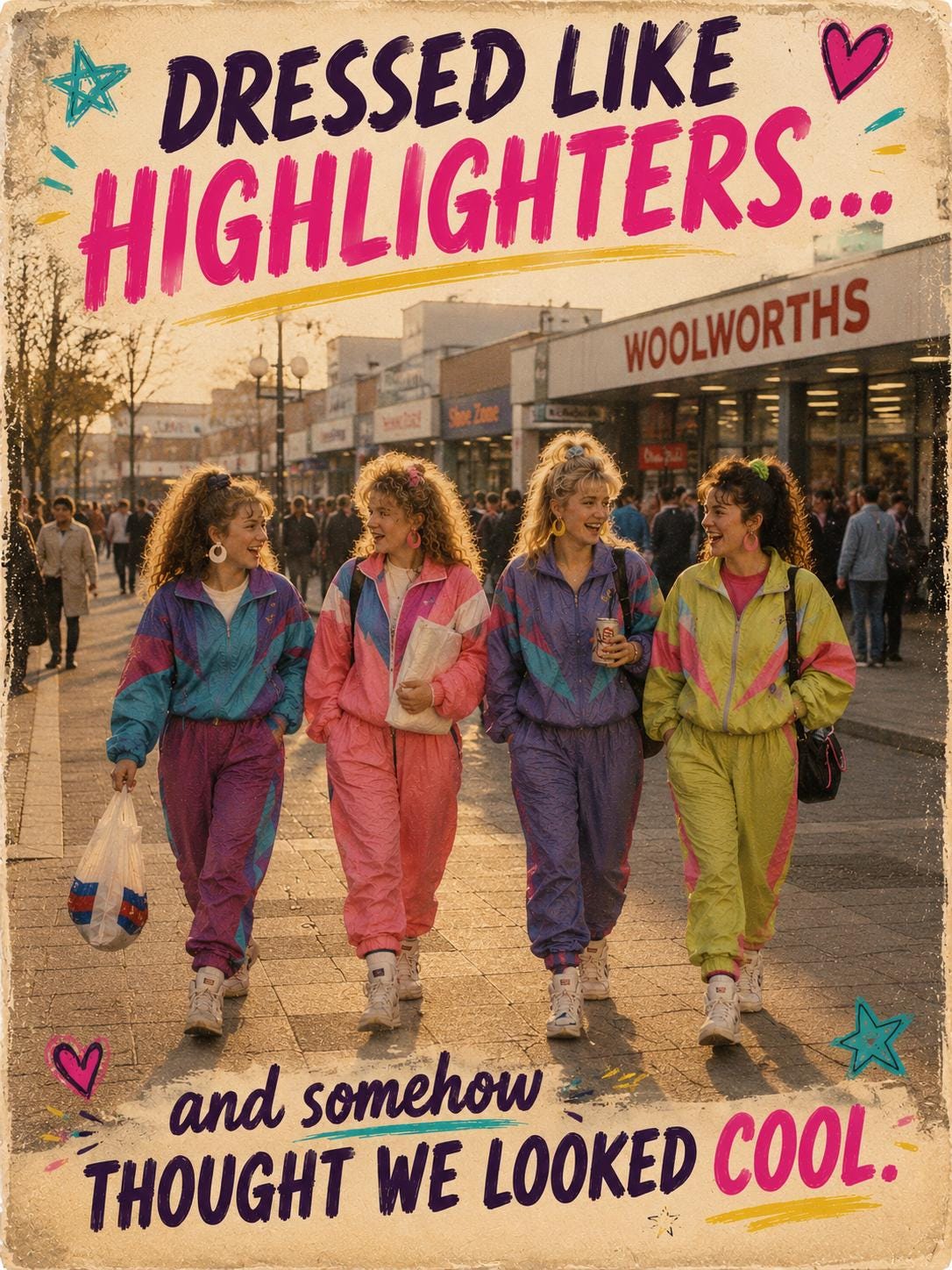 Dressed Like Highlighters Greeting Card, Funny 80s 90s Nostalgia Card, Gen X Birthday Card, Shell Suit Card, Best Friend Birthday Card