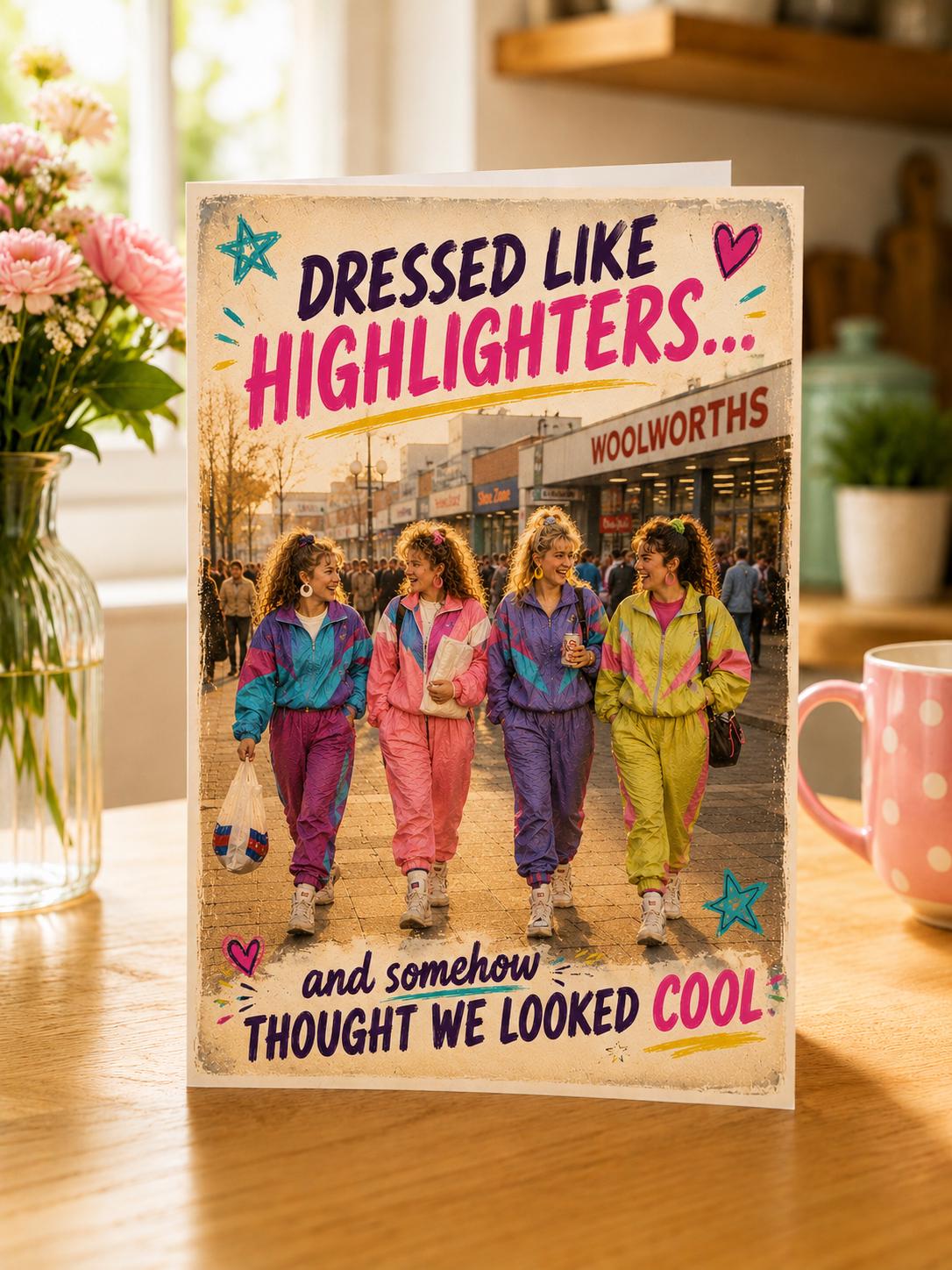 Dressed Like Highlighters Greeting Card, Funny 80s 90s Nostalgia Card, Gen X Birthday Card, Shell Suit Card, Best Friend Birthday Card