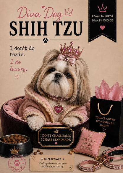 Personalised Diva Dog Card, Chihuahua, French Bulldog, Shih Tzu, Yorkie, Pomeranian, Dog Mum Birthday Card