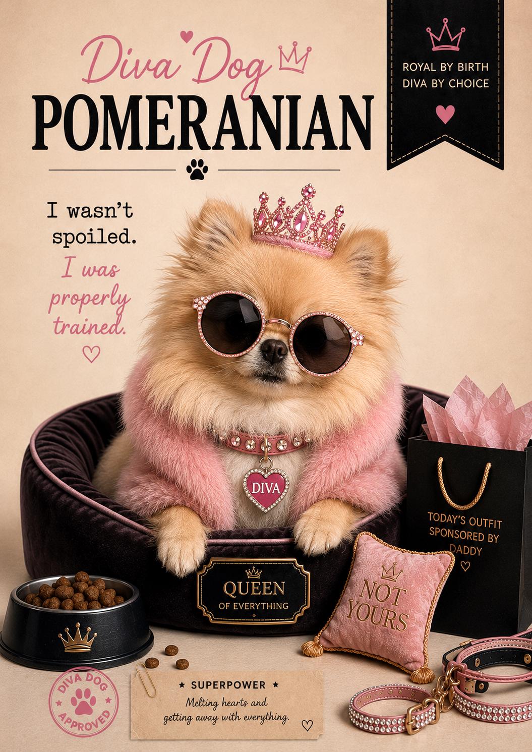 Personalised Diva Dog Card, Chihuahua, French Bulldog, Shih Tzu, Yorkie, Pomeranian, Dog Mum Birthday Card