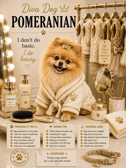 Personalised Diva Dog Card, Chihuahua, French Bulldog, Shih Tzu, Yorkie, Pomeranian, Dog Mum Birthday Card