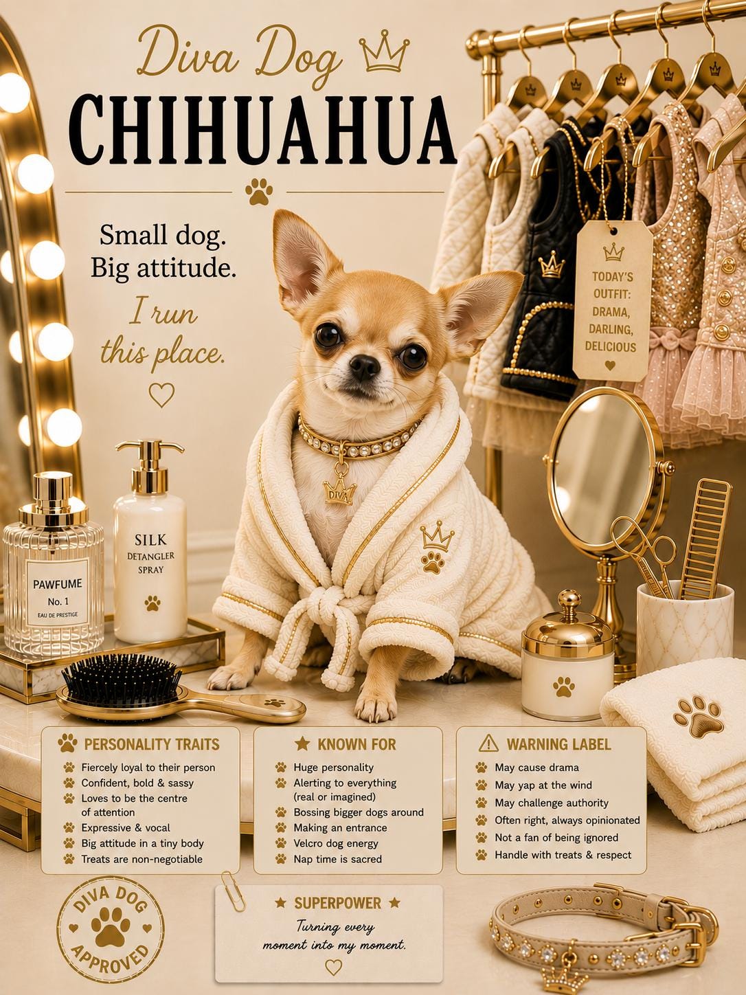 Personalised Diva Dog Card, Chihuahua, French Bulldog, Shih Tzu, Yorkie, Pomeranian, Dog Mum Birthday Card