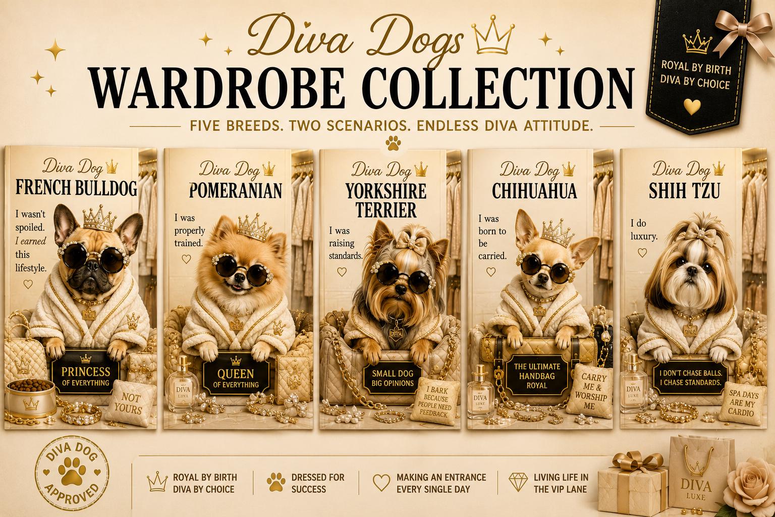 Personalised Diva Dog Card, Chihuahua, French Bulldog, Shih Tzu, Yorkie, Pomeranian, Dog Mum Birthday Card