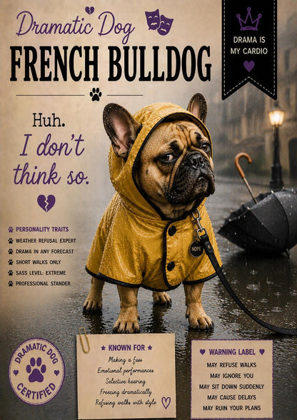 Personalised Dramatic Dog Card, Dog Lover Greeting Card, French Bulldog, Beagle, Dachshund, Cocker Spaniel, Husky, Funny Pet Card