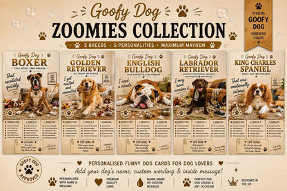 Personalised Goofy Dog Card, Snack-Time Collection, Chaos Dog Gift, Boxer, Golden Retriever, Labrador, English Bulldog, Spaniel