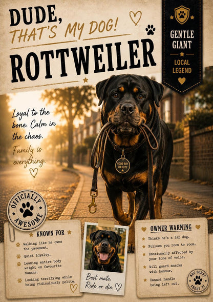 Personalised Boss Dog Card, Dude That’s My Dog, Rottweiler, German Shepherd, Doberman, Staffy, Bull