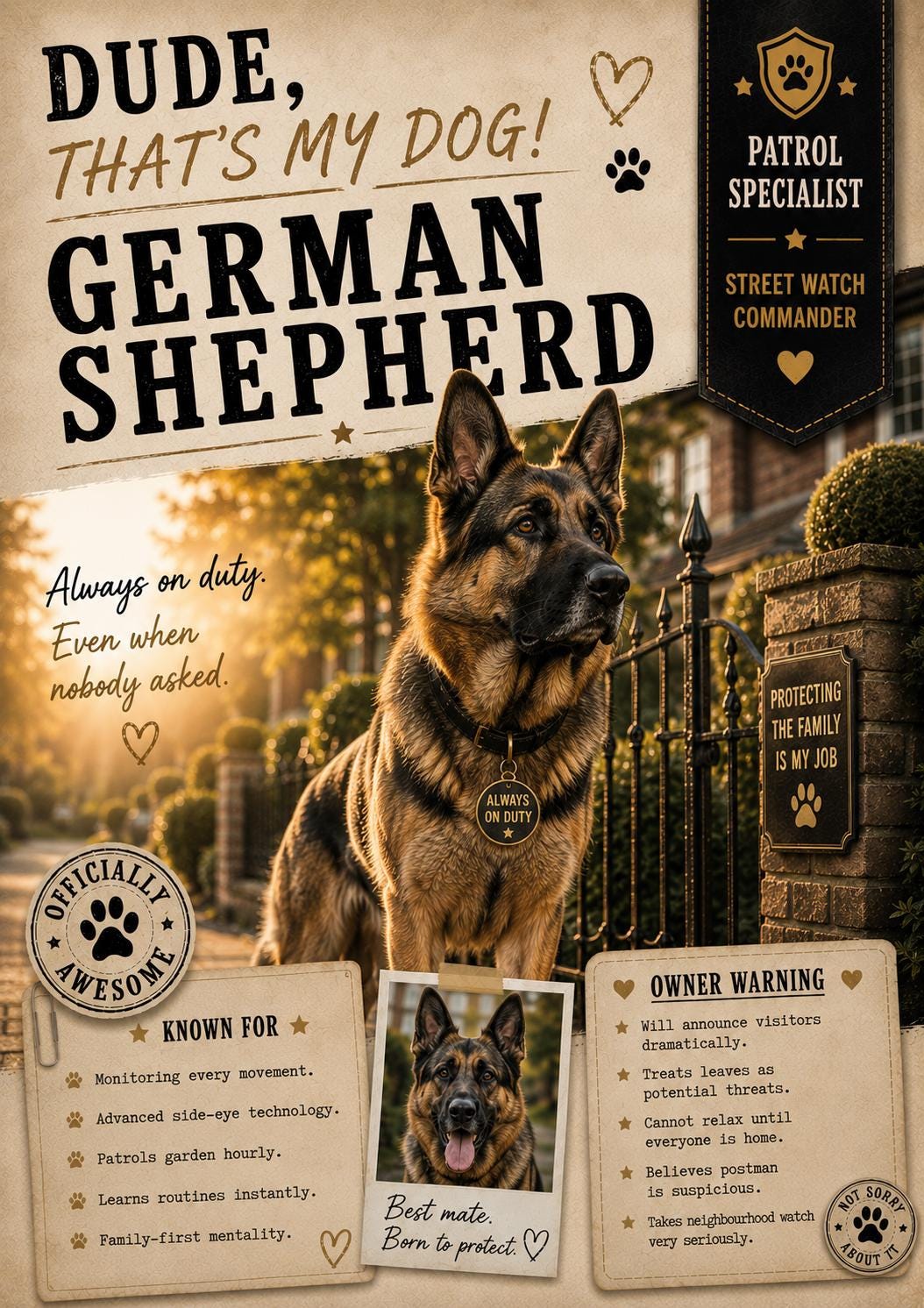 Personalised Boss Dog Card, Dude That’s My Dog, Rottweiler, German Shepherd, Doberman, Staffy, Bull