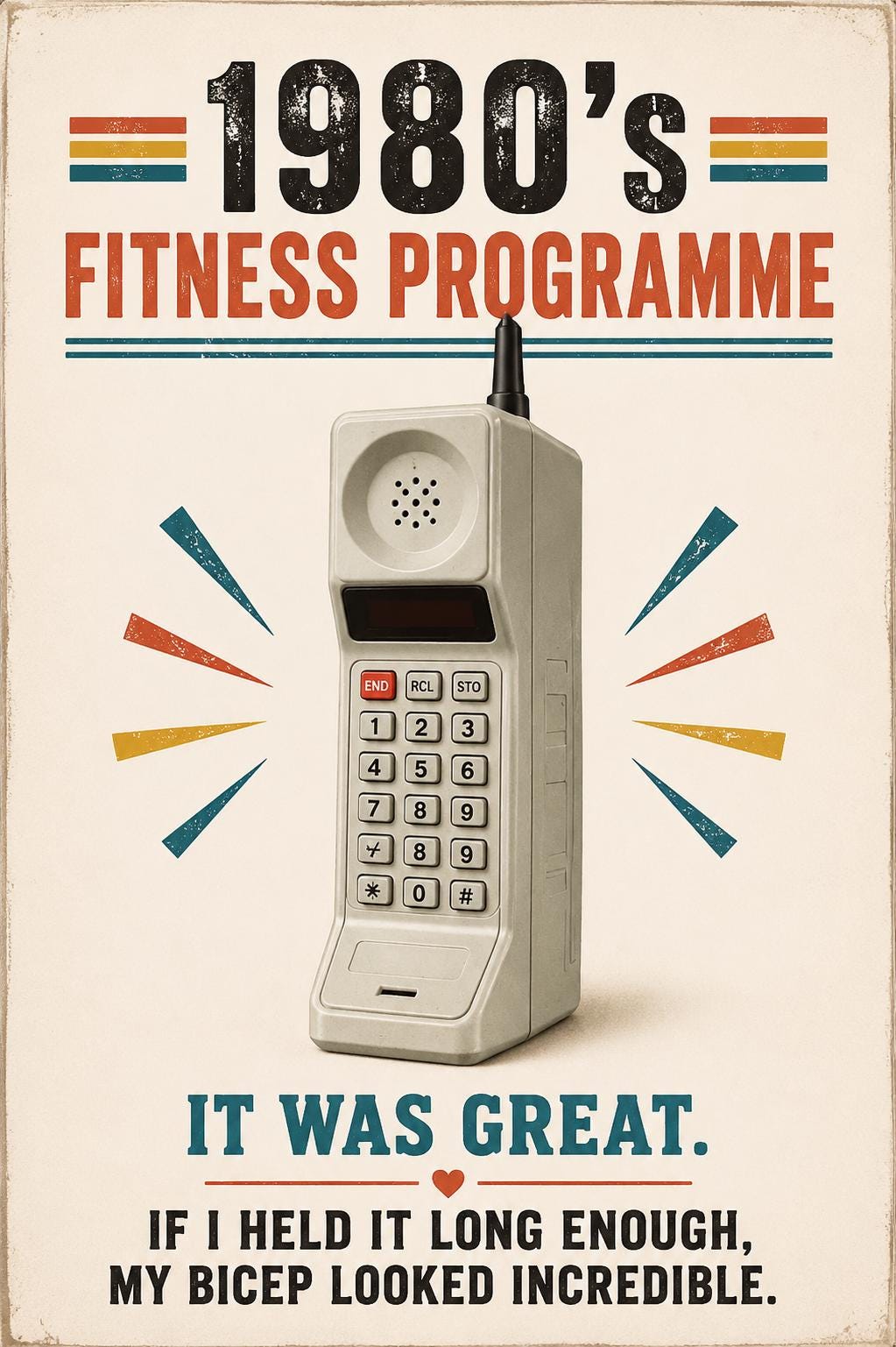 1980s Fitness Programme Card, Funny Gen X Nostalgia Card, Retro Mobile Phone Card, Funny Birthday Card For Him Or Her