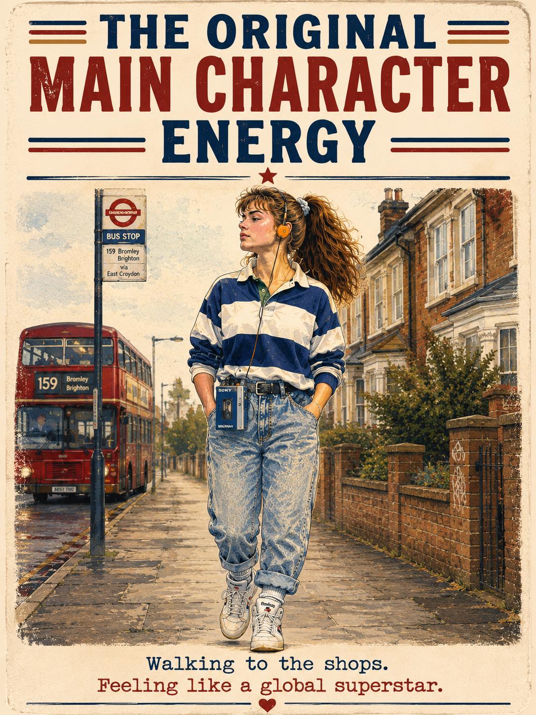 Main Character Energy Card, Gen X Nostalgia Card, 80s Walkman Card, Funny Birthday Card For Her, Retro Music Lover Gift