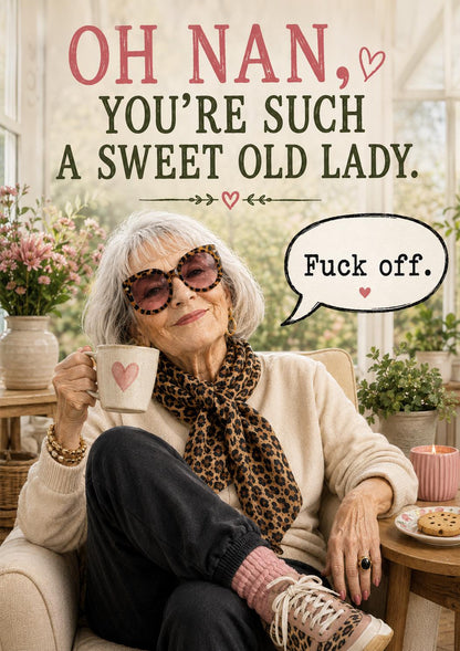 Funny Nan Card, Oh Nan You're Such A Sweet Old Lady, Sassy Grandma Card, Humorous Nanny Birthday Card, Cheeky Nan Gift